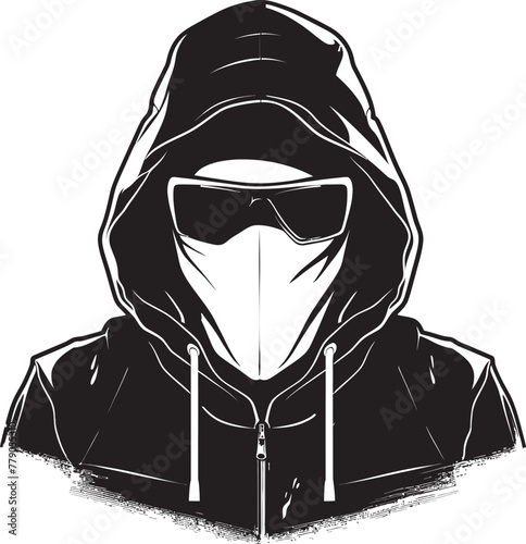 Dark Defender Hooded and Glasses Clad Man Vector Logo Design Incognito Identity Man in Hood and Glasses Vector Logo Icon photo