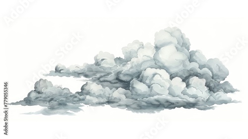 A cozy group of altostratus clouds, layering the sky, each with a different shade of gray, depicted in watercolor on white photo