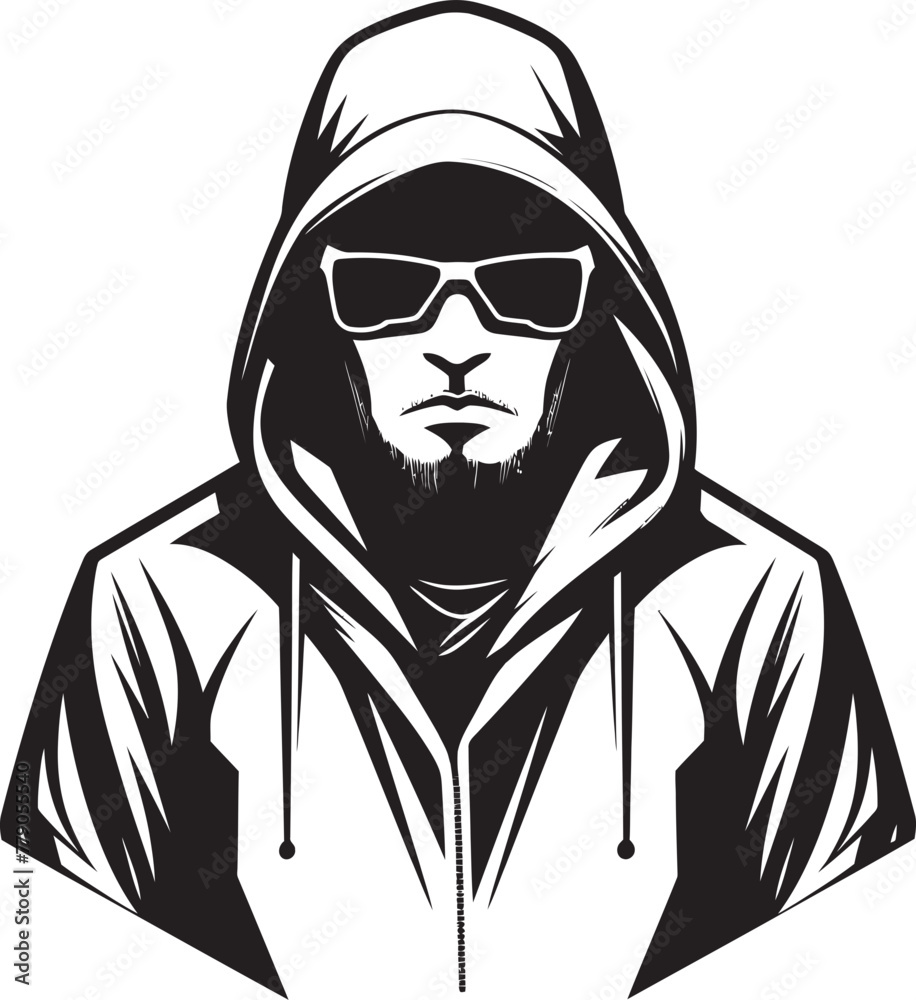 Noir Navigator Man in Hood and Glasses Vector Logo Emblem Dark Defender Hooded and Glasses Wearing Man Vector Logo Icon Noir Navigator Man in Hood and Glasses Vector Logo Emblem Dark Defender Hooded and Glasses Wearing Man Vector Logo Icon