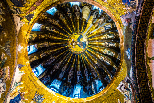 Istanbul, Turkey - March 21 2014: Dome ceiling at byzantine Church of the Holy Saviour in Chora
