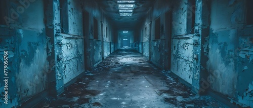 Eerie Descent into Abandoned Hallway Silence. Concept Abandoned Places, Haunting Atmosphere, Dark Photography