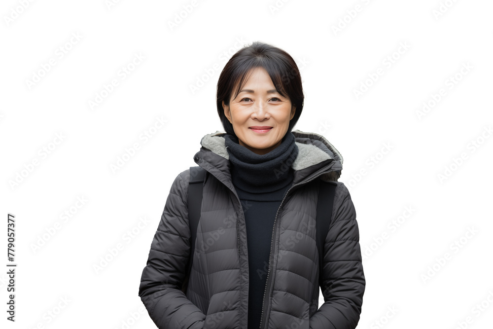 Middle aged Chinese woman on isolated chroma key background Middle aged Chinese woman on isolated chroma key background