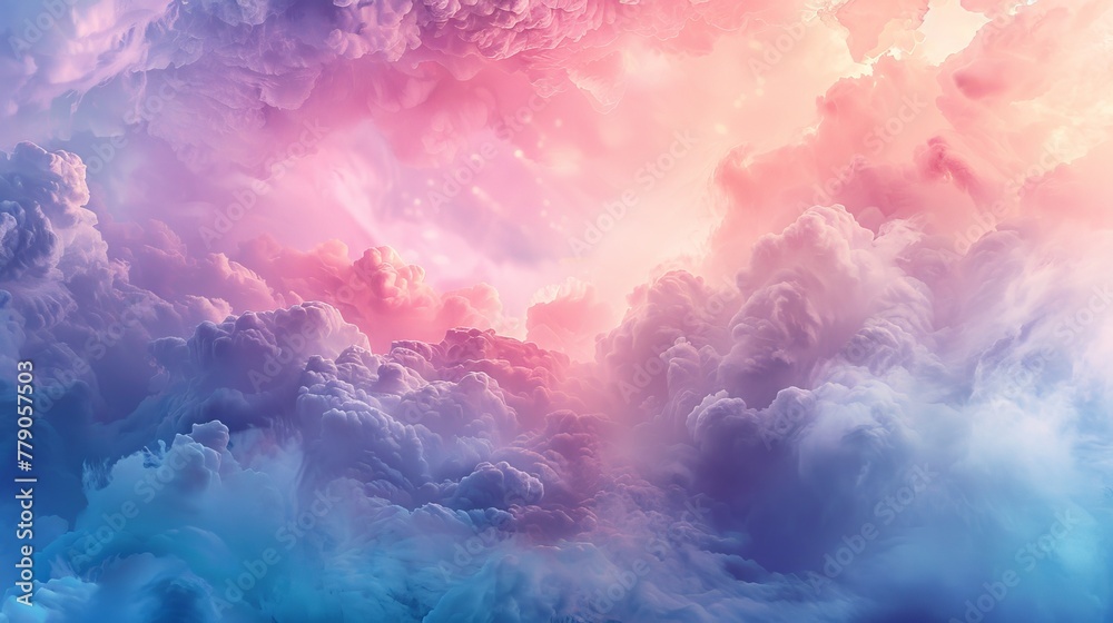 A dreamscape of fluffy clouds bathed in pastel pinks and blues, evoking a serene and otherworldly atmosphere. A dreamscape of fluffy clouds bathed in pastel pinks and blues, evoking a serene and otherworldly atmosphere.