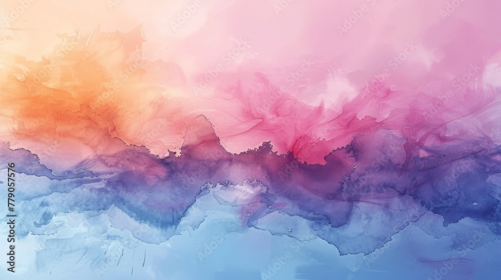 Abstract watercolor painting with soft dawn colors transitioning from warm to cool tones, evoking a serene morning sky.