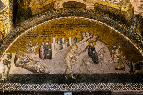 Istanbul, Turkey - March 21 2014: Fresco at byzantine Church of the Holy Saviour in Chora photo