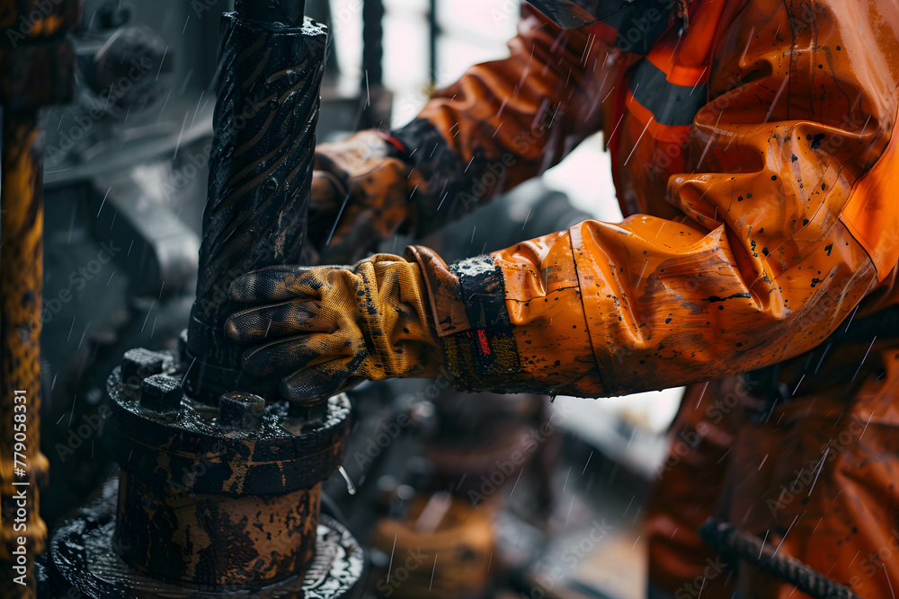 Oil worker working in oil rig In the middle of the sea to find and produce oil, a career that is risky but gives good rewards Oil worker working in oil rig In the middle of the sea to find and produce oil, a career that is risky but gives good rewards