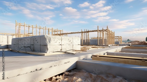 A photo of a construction site with pre-cast concrete
