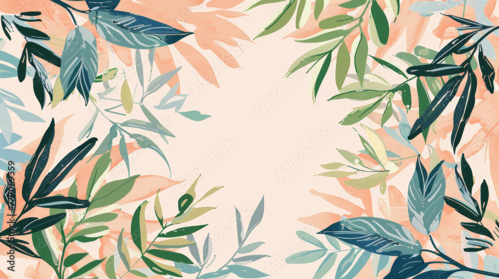 Fototapeta premium Illustration Aesthetic Background Hand Drawn Floral Leaf