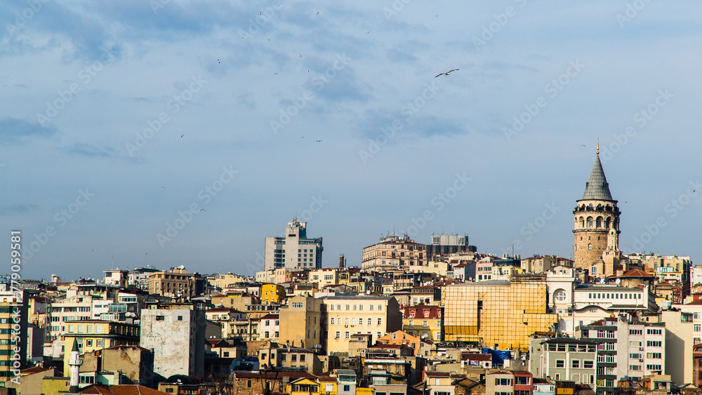 Istanbul, Turkey - March 23 2014: Cityscape of Istanbul from the Golden Horn