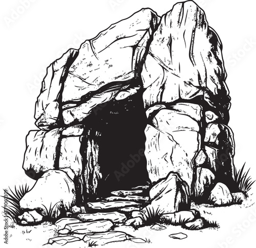 Primitive Perfection Prehistoric Stone Cave Logo Design Neolithic Niche Stone Cave Vector Emblem