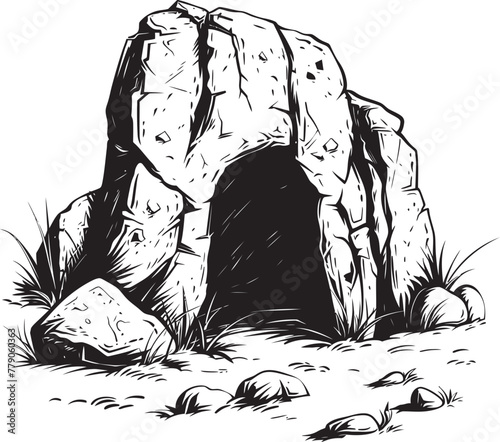 Archaic Artistry Prehistoric Cave Logo Icon Megalithic Majesty Stone Cave Vector Symbol