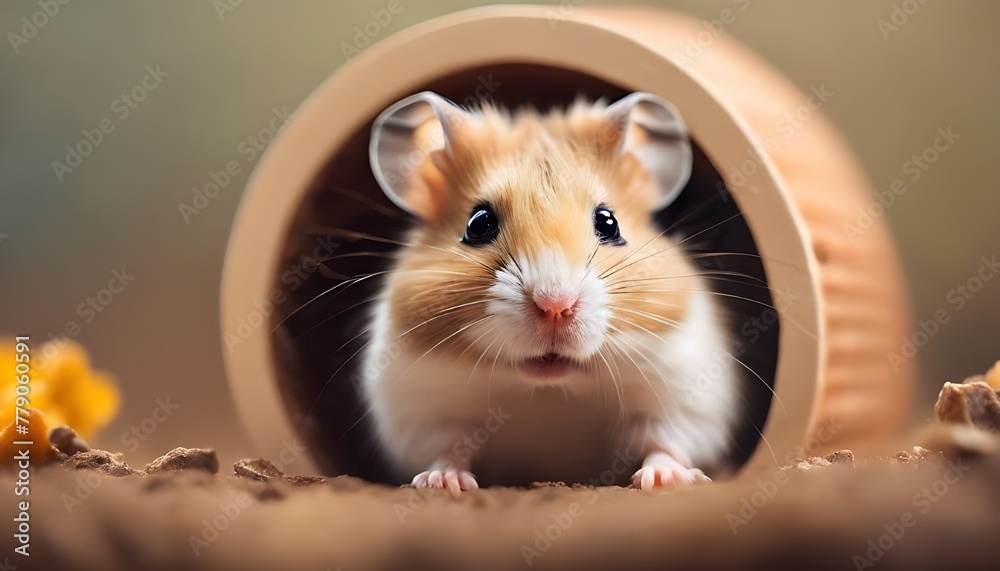 Fototapeta premium Curiosity Captured: Cute Hamster Exploring from its Cozy Nest