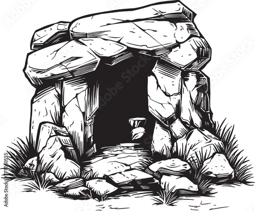 Fossil Frontier Stone Cave Vector Icon Cave of Wonders Prehistoric Stone Cave Logo Emblem