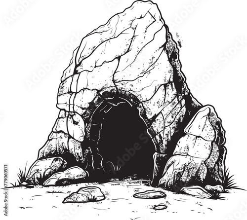 Archaic Artistry Prehistoric Cave Logo Icon Megalithic Majesty Stone Cave Vector Symbol