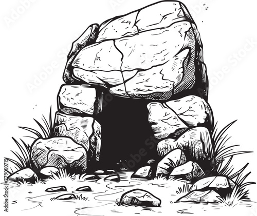 Ancient Abode Stone Cave Vector Symbol Archaic Enclave Prehistoric Cave Logo Design