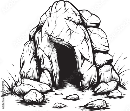 Fossilized Lair Stone Cave Vector Symbol Cave Chronicles Prehistoric Stone Cave Logo Icon