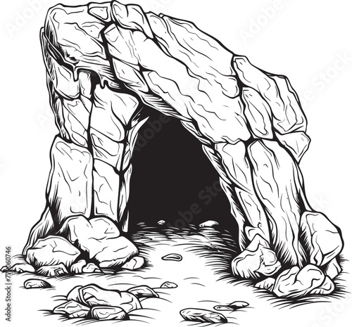 Primitive Passage Prehistoric Stone Cave Logo Emblem Fossilized Lair Stone Cave Vector Symbol