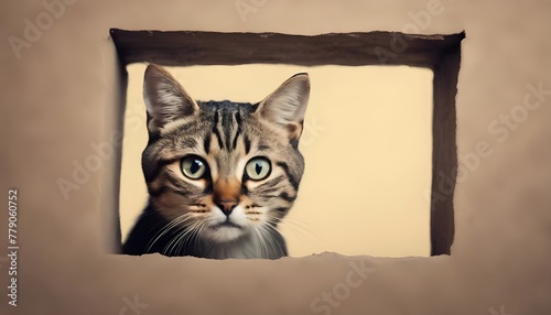 uriosity Captured: Adorable Cat Peeking Out from a Hole photo