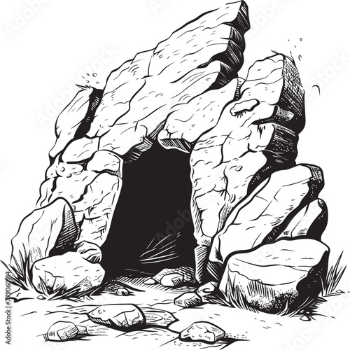 Neolithic Nest Stone Cave Vector Emblem Enigmatic Enclave Prehistoric Stone Cave Logo Design
