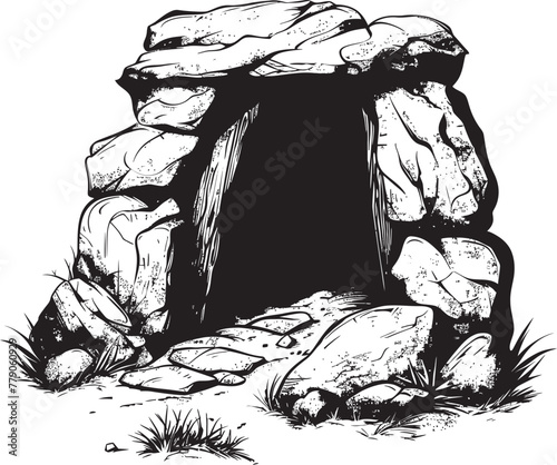 Paleolithic Refuge Prehistoric Stone Cave Logo Design Ancient Enclave Stone Cave Vector Emblem