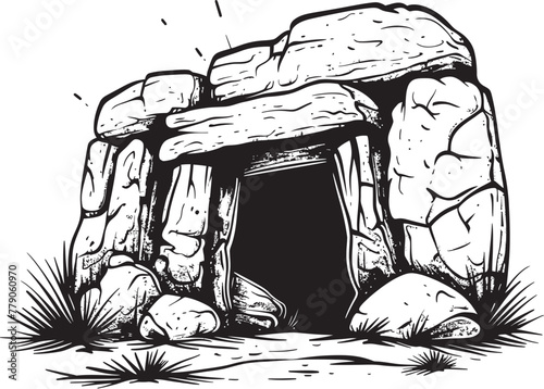 Mystic Megalith Prehistoric Stone Cave Logo Icon Stone Sanctuary Cave Vector Emblem Design
