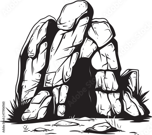 Fossil Formation Prehistoric Stone Cave Logo Icon Ancient Architecture Stone Cave Vector Symbol