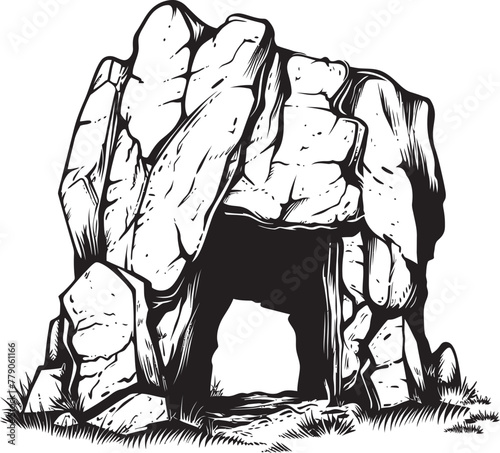Megalithic Marvel Stone Cave Vector Emblem Ancient Abode Prehistoric Stone Cave Logo Symbol