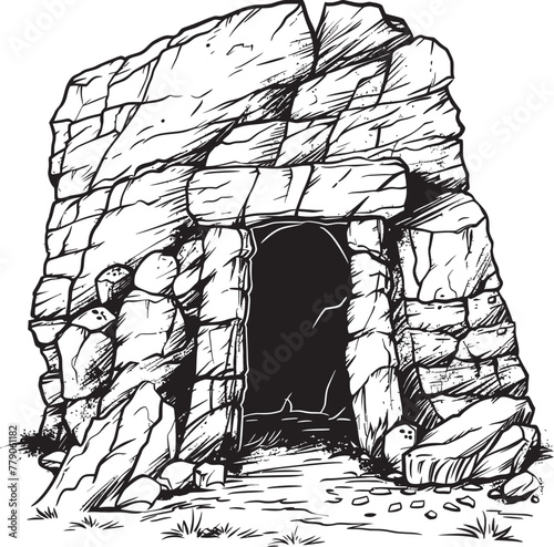 Megalithic Haven Stone Cave Vector Symbol Primordial Shelter Prehistoric Stone Cave Logo Design