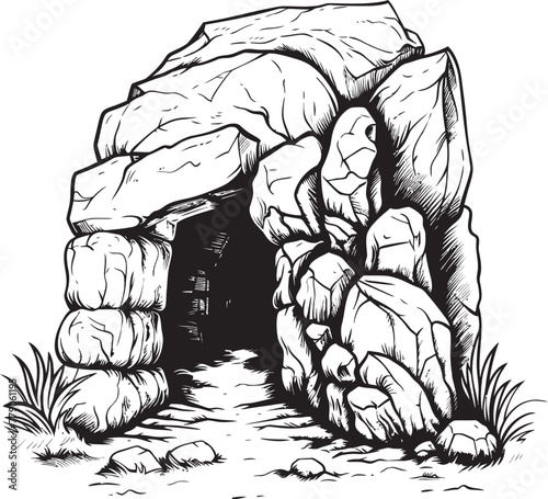 Neolithic Nook Stone Cave Vector Symbol Tribal Trove Prehistoric Cave Logo Design