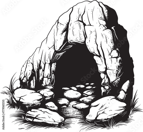 Mystic Megalith Stone Cave Vector Emblem Prehistoric Pathway Cave Logo Design