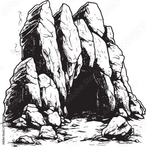 Fossilized Fortress Stone Cave Logo Design Paleolithic Portal Prehistoric Stone Cave Emblem