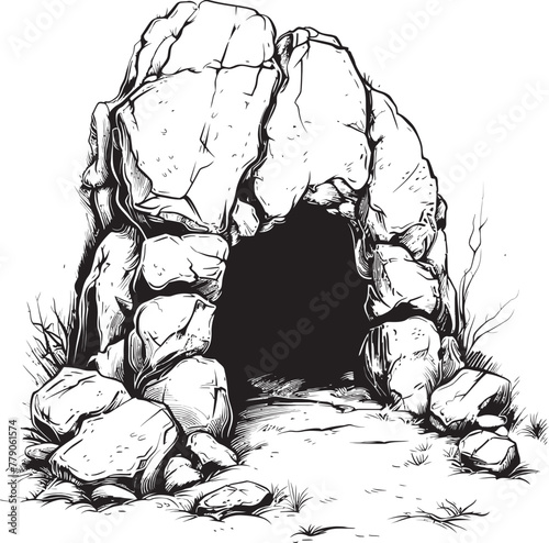 Stone Age Sanctuary Prehistoric Cave Logo Design Ancient Abode Stone Cave Vector Icon