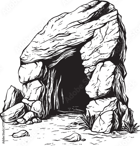 Primordial Shelter Prehistoric Stone Cave Logo Symbol Fossilized Lair Stone Cave Vector Design