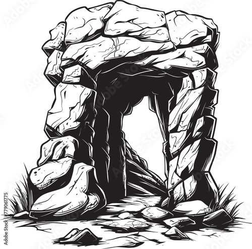 Fossilized Lair Stone Cave Vector Design Cave Dwelling Prehistoric Stone Cave Logo Icon