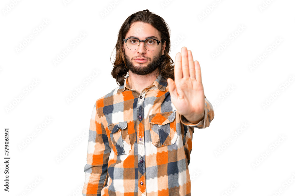 Young handsome man over isolated chroma key background making stop gesture Young handsome man over isolated chroma key background making stop gesture