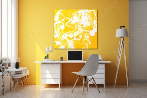 Yellow and white flat digital illustration canvas with abstract graffiti and copy space for text background pattern © Celina