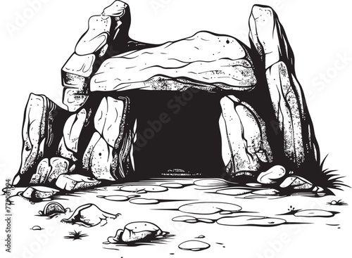 Primordial Shelter Prehistoric Stone Cave Logo Symbol Fossilized Lair Stone Cave Vector Design