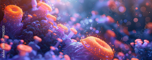 Ocean Dwellers, Coral, Peaceful aquatic societies dwell among floating coral cities, utilizing bioluminescent technologies, undersea gardeners cultivating vibrant marine life