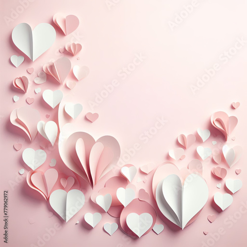 Pink paper hearts in paper pop-up style, symbol of love