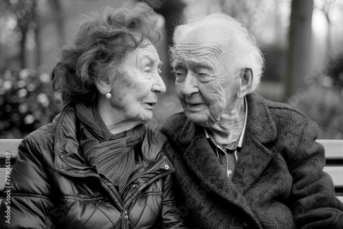 A portrait of an elderly couple looking into each other's eyes