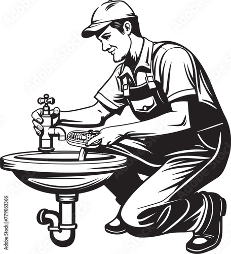 Tap Tamer Plumbing Worker Repairs Logo Icon Pipe Pioneer Worker Repair Vector Emblem