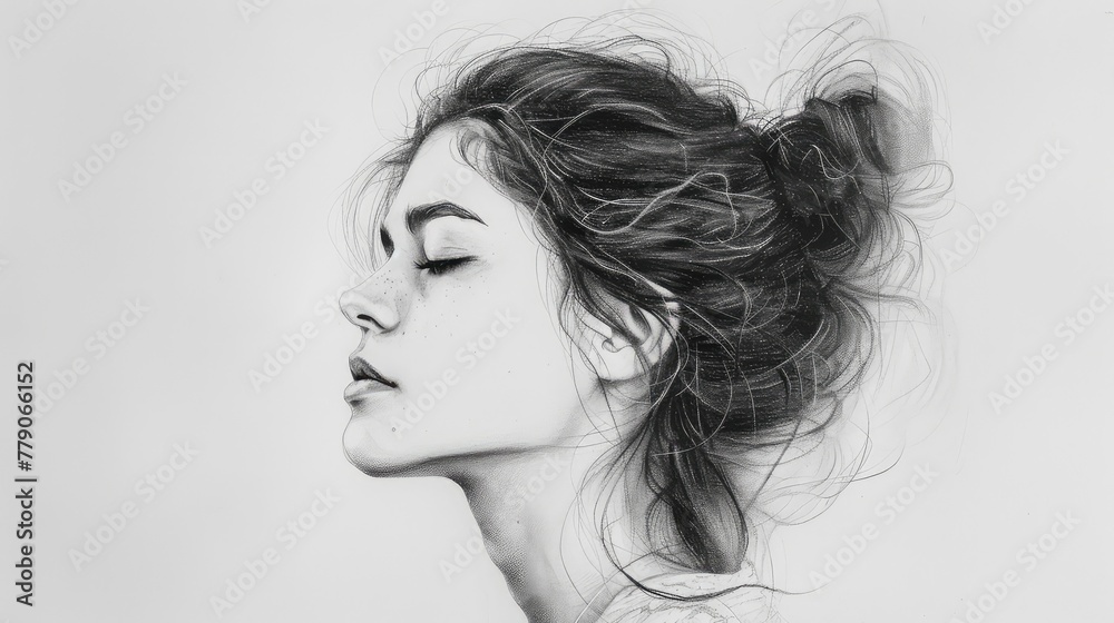 Elegant Pencil Sketch of a Woman in Profile Elegant Pencil Sketch of a Woman in Profile