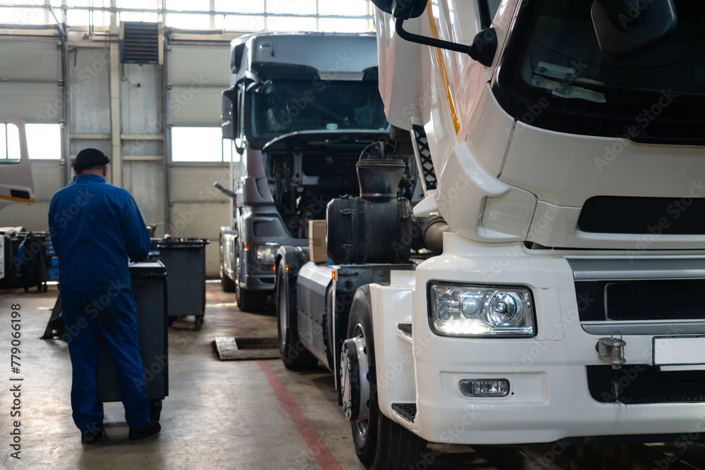 Truck repair service indoors. Maintenance workshop. Truck repair service indoors. Maintenance workshop.