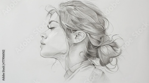 Elegant Pencil Sketch of a Woman in Profile