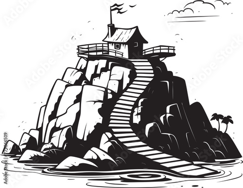 Seaside Sojourn Stair Symbol on Rocky Island Summit Serenade Rocky Island Stair Logo Emblem