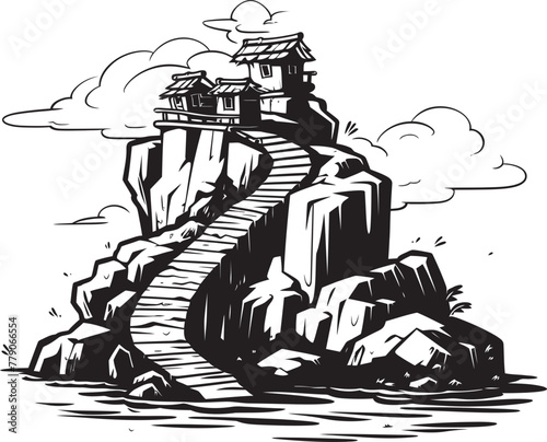 Island Odyssey Stair Symbol on Rocky Outcrop Coastal Zenith Rocky Island with Stair Icon