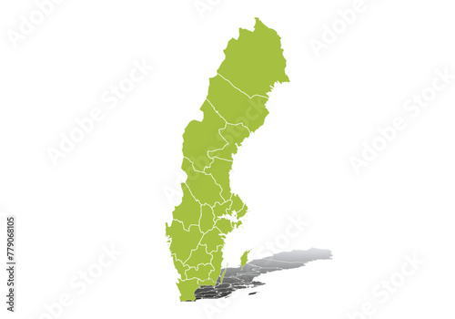 Mapa verde de Suecia en fondo blanco.