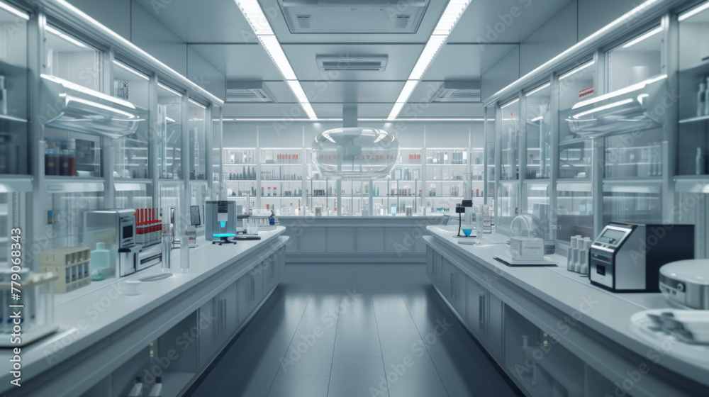 A state-of-the-art pharmaceutical quality control laboratory with advanced testing equipment and validation systems, momentarily unoccupied but ready to ensure the safety and efficacy of medications A state-of-the-art pharmaceutical quality control laboratory with advanced testing equipment and validation systems, momentarily unoccupied but ready to ensure the safety and efficacy of medications