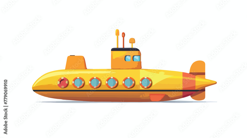 Yellow submarine isolated on white background 2d fl