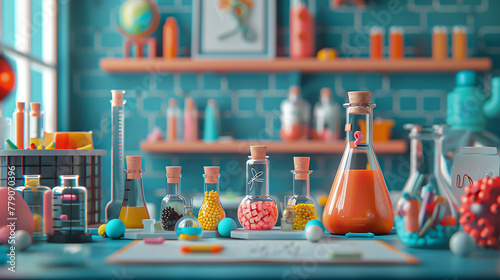A detailed 3D render of a tiny school club faceoff, using craft materials and science projects as their arsenal photo
